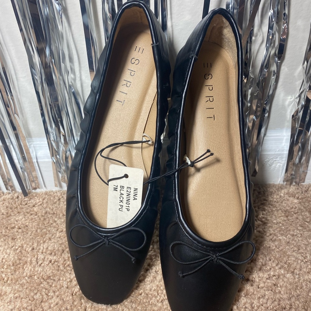Esprit Black Flats with Bow Detail